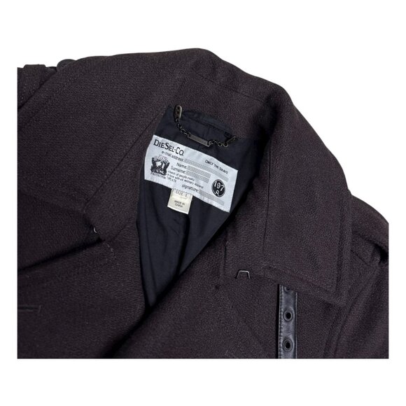 DIESEL Luxury Designer Wool Blend Leather Business Casual Winter Peacoat Large - Picture 4 of 8